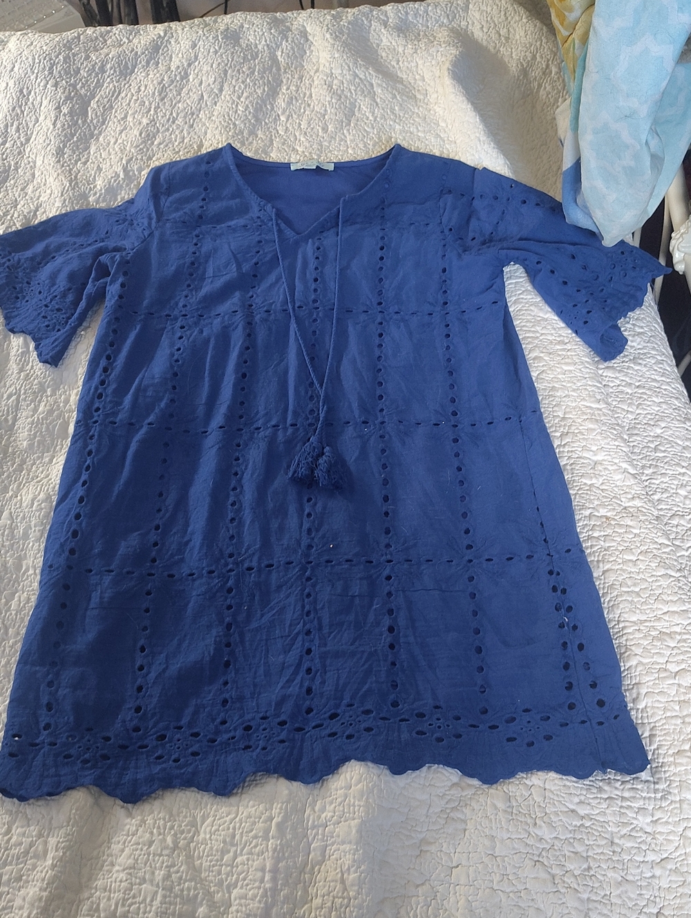 She and Sky Royal Blue Eyelet Tunic with Tassel Tie